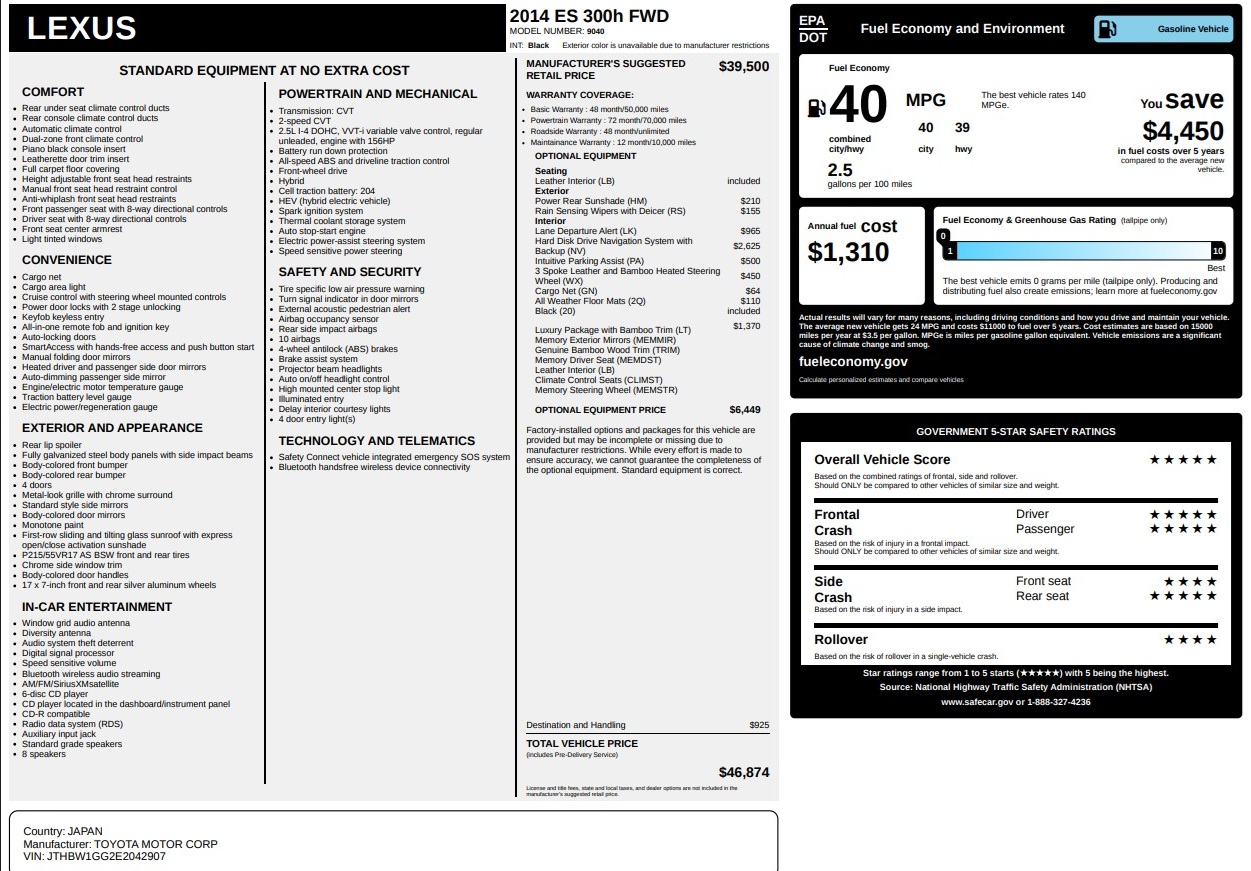 2014 Lexus ES 300h's photo